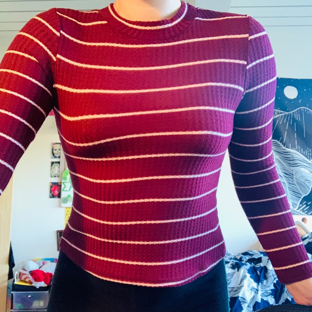Maroon Striped Long Sleeve Top